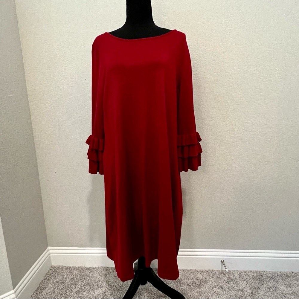 Danny and Nicole 2 XL Sweater Dress Dark Red with ruffled sleeves BOHO A-line.